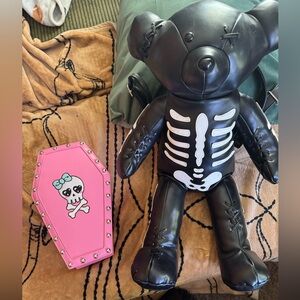 Black Skeleton Bear Bag/Backpack. Sold out from Dolls Kill. Coffin not included